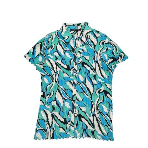Violet & Claire Button Up Blue Stretch Blouse Abstract Print Top Women's Extra L - Picture 1 of 5